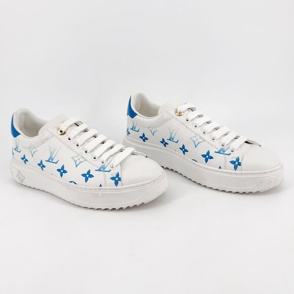 Louis Vuitton Time Out White Blue LV Monogram Sneakers Size 37 US 7 Women's - Picture 1 of 16